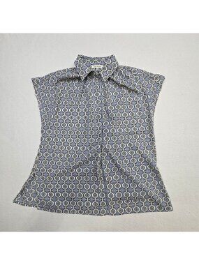 Max Studio Small Sleeveless Shirt Blue & White Geometric Blouse